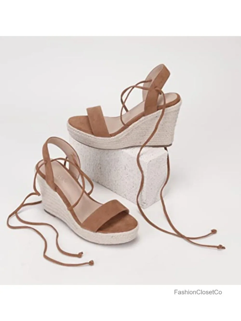 Wedge Platform Espadrille Lace-Up Sandals Open Toe Cross Strap Ankle Buckle
